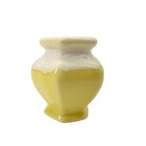 vintage mini yellow & white Hexagon Vase Pot small size 2.25" tall pottery Japan